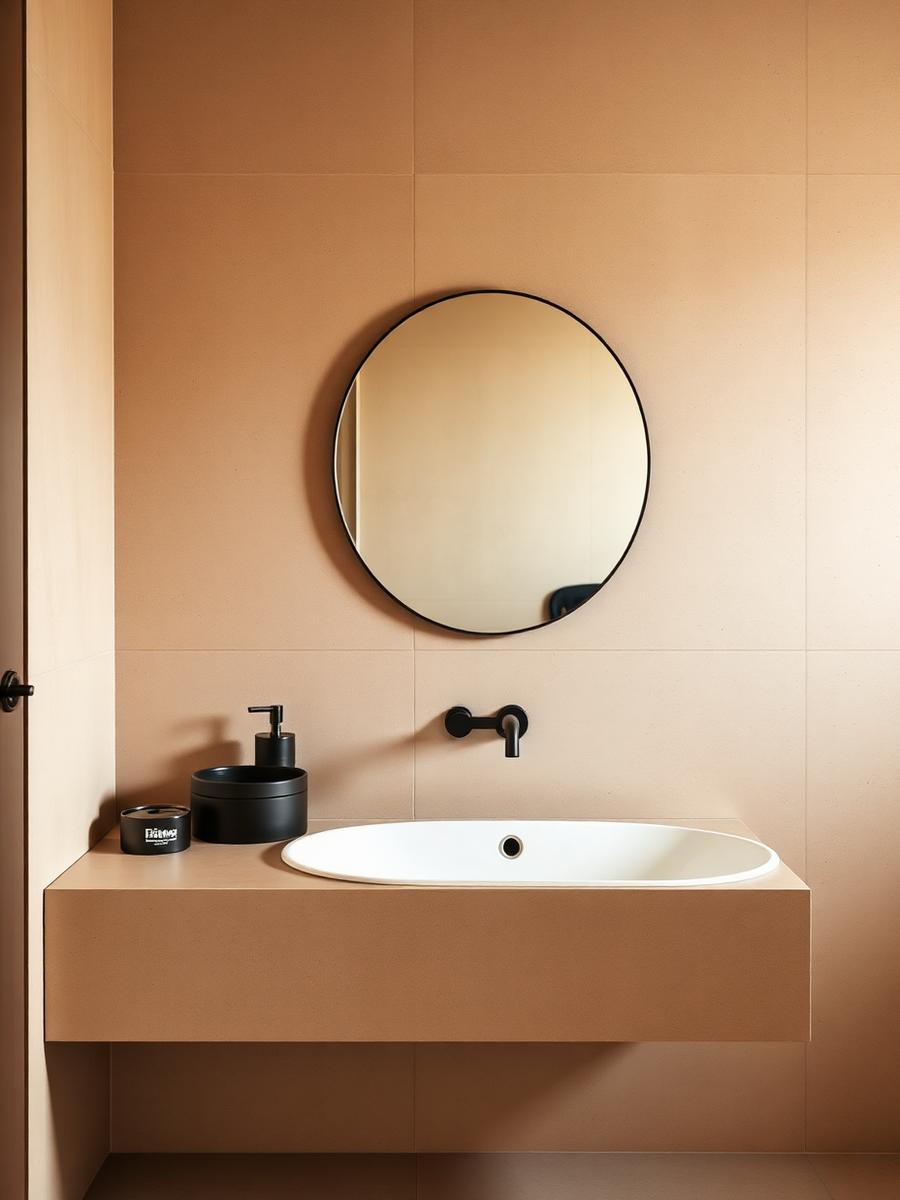 Microcement bathroom in warm sand