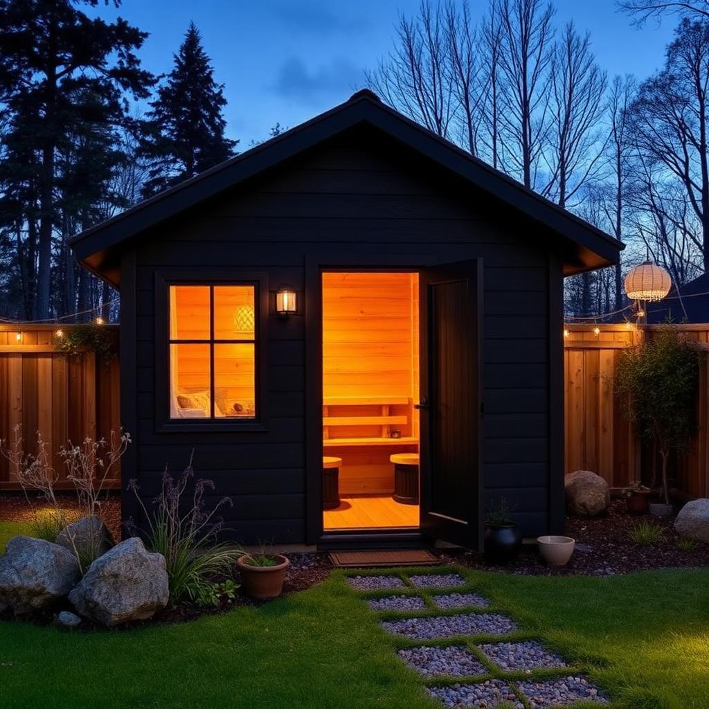 Black-stained garden sauna